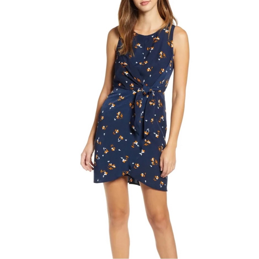 Leith Navy Ditsy Floral Faux Wrap Dress